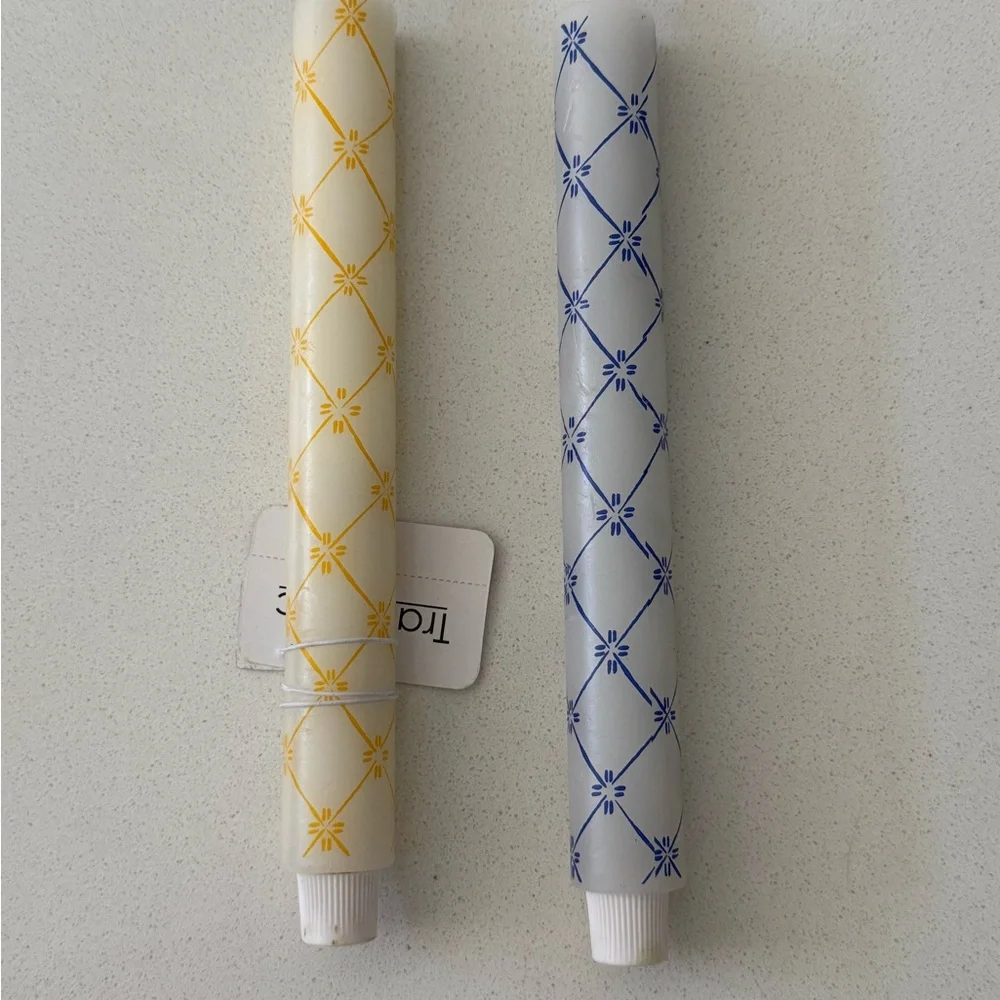 Flameless Candle Tapers Blue Yellow New Set‎ Of 2 11”